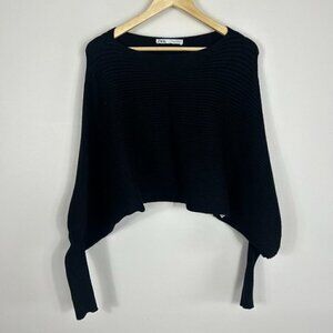 ZARA Crop Ribbed Black Sweater Dolman Sleeves S
